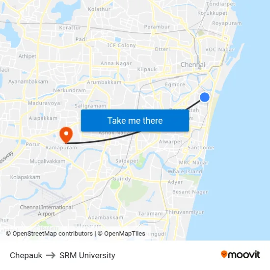 Chepauk to SRM University map