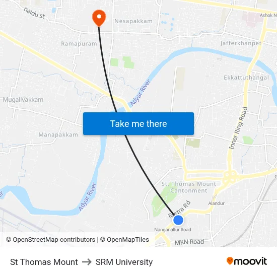 St Thomas Mount to SRM University map