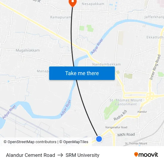 Alandur Cement Road to SRM University map