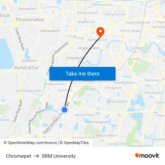Chromepet to SRM University map