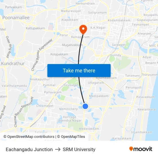 Eachangadu Junction to SRM University map