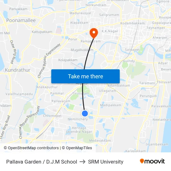 Pallava Garden / D.J.M School to SRM University map