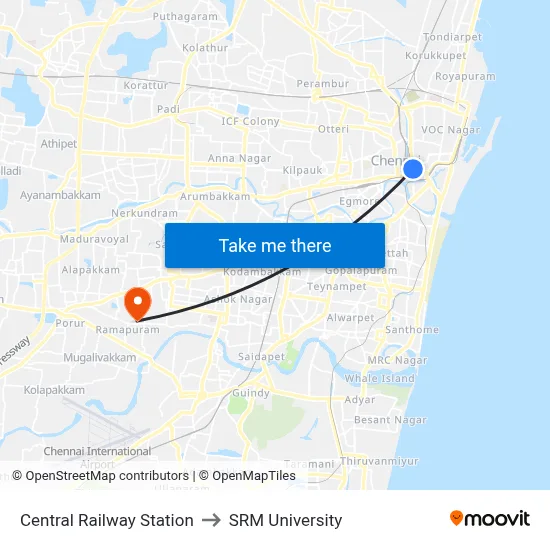 Central Railway Station to SRM University map