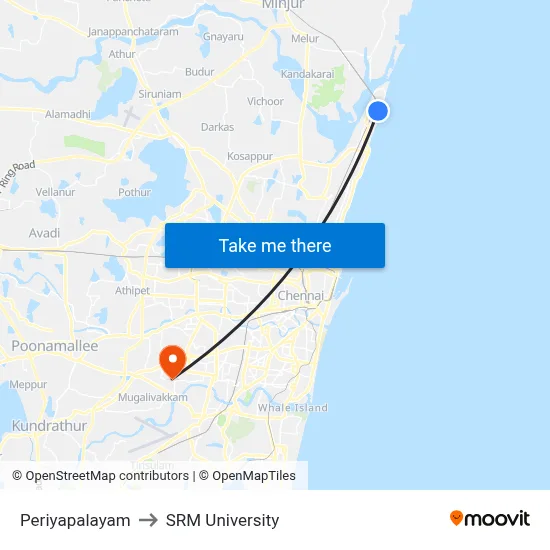 Periyapalayam to SRM University map
