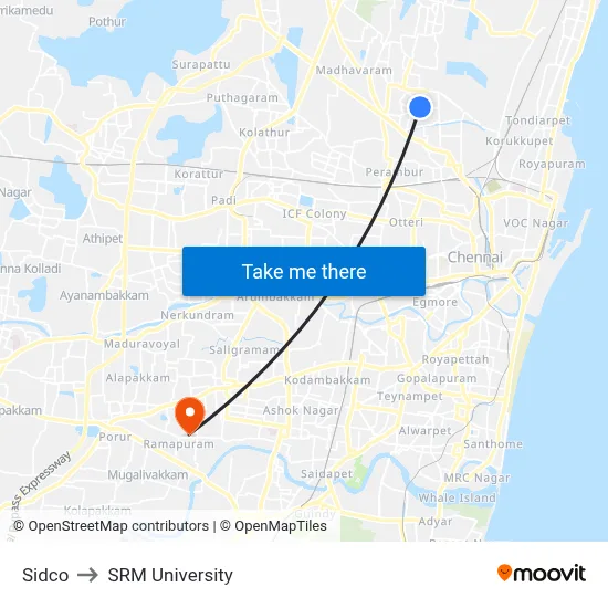 Sidco to SRM University map