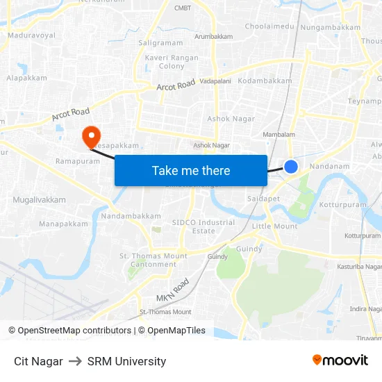 Cit Nagar to SRM University map