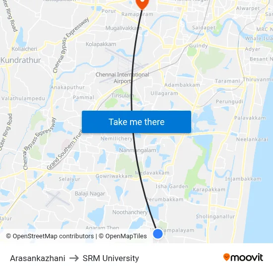 Arasankazhani to SRM University map