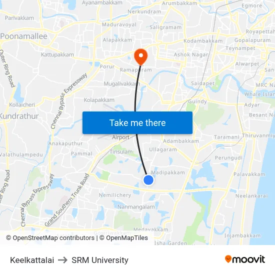 Keelkattalai to SRM University map