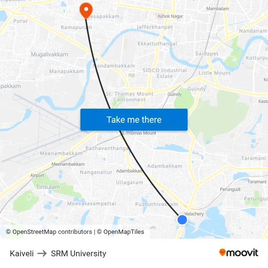 Kaiveli to SRM University map