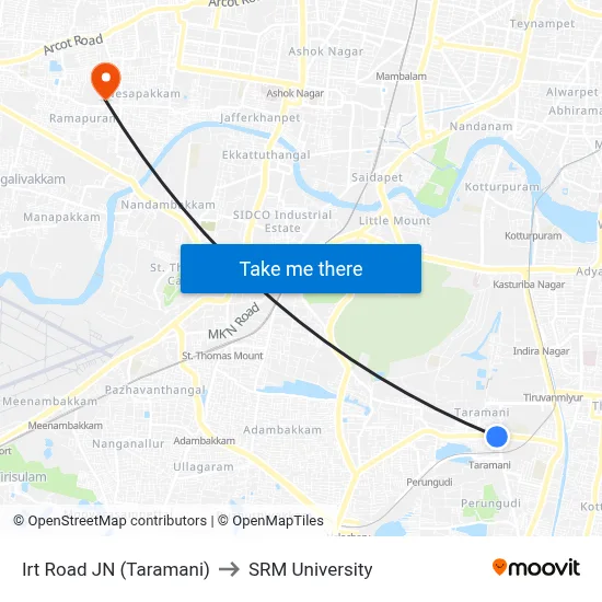 Irt Road JN (Taramani) to SRM University map