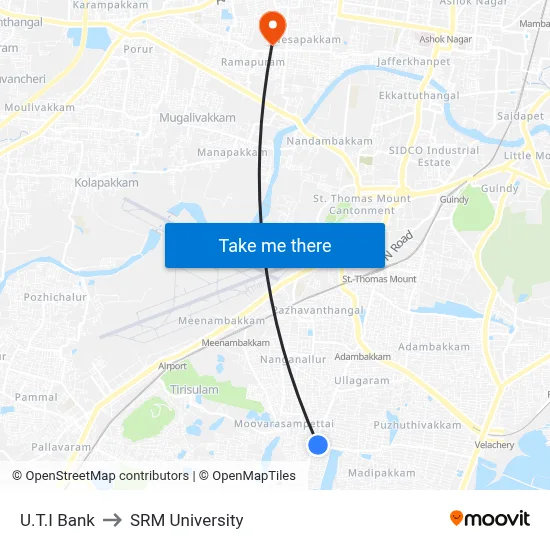 U.T.I Bank to SRM University map