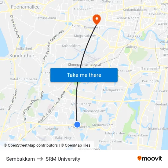 Sembakkam to SRM University map