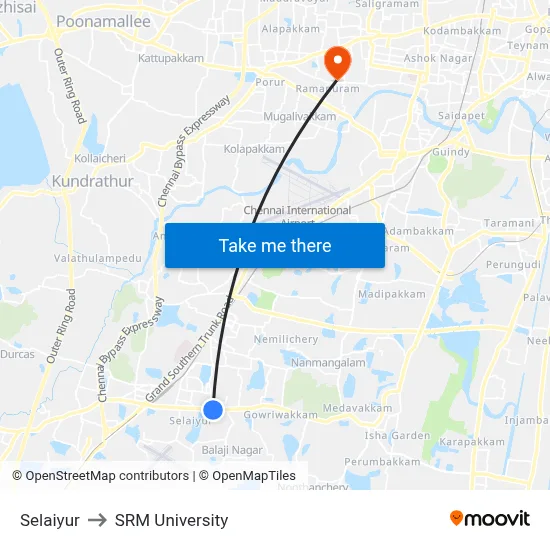 Selaiyur to SRM University map