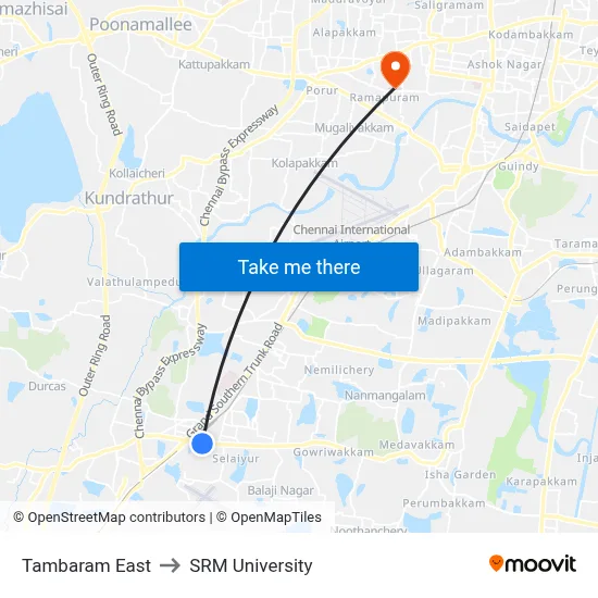 Tambaram East to SRM University map