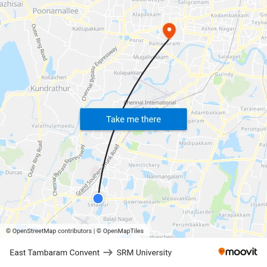 East Tambaram Convent to SRM University map