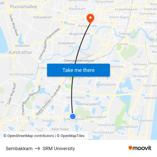 Sembakkam to SRM University map