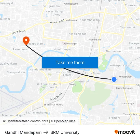 Gandhi Mandapam to SRM University map