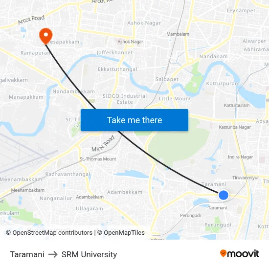 Taramani to SRM University map