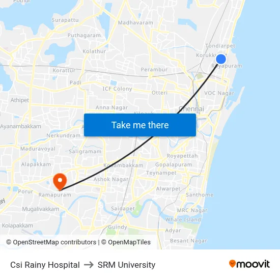 Csi Rainy Hospital to SRM University map
