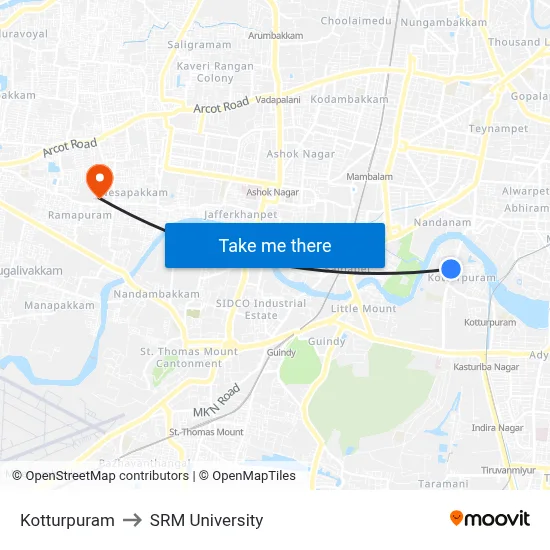 Kotturpuram to SRM University map