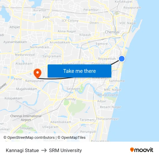 Kannagi Statue to SRM University map
