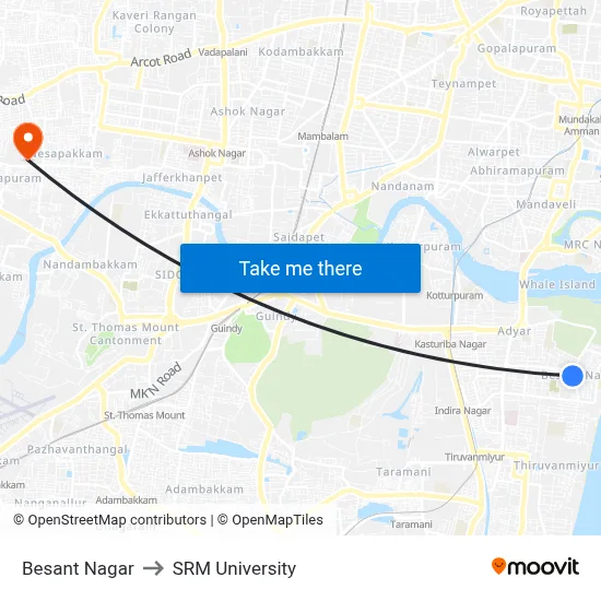 Besant Nagar to SRM University map