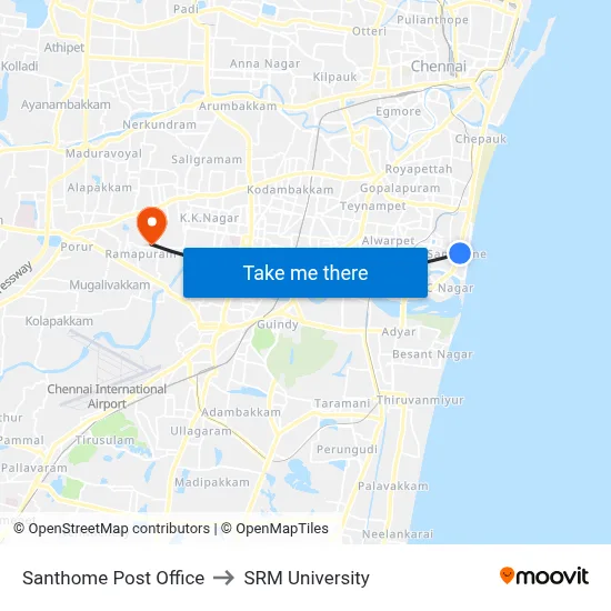 Santhome Post Office to SRM University map