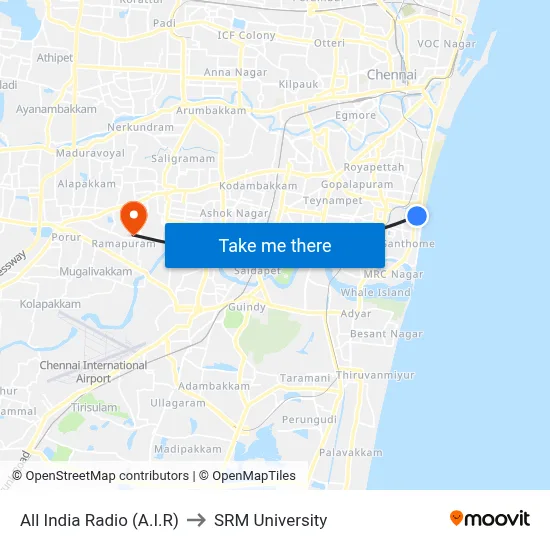 All India Radio (A.I.R) to SRM University map