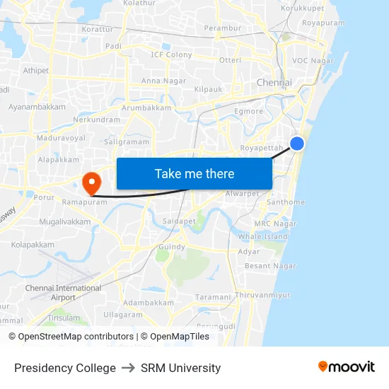 Presidency College to SRM University map