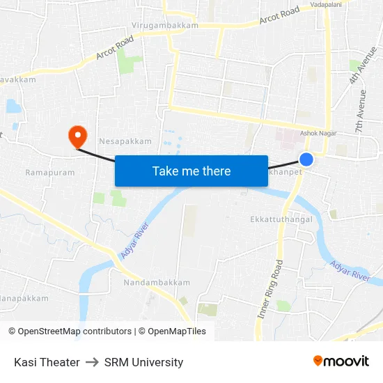 Kasi Theater to SRM University map