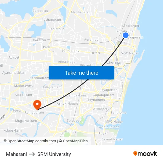 Maharani to SRM University map