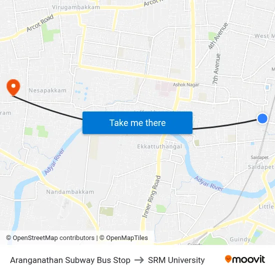 Aranganathan Subway Bus Stop to SRM University map