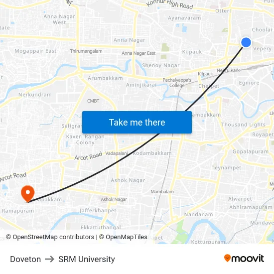 Doveton to SRM University map