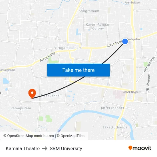 Kamala Theatre to SRM University map