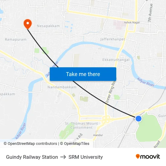 Guindy Railway Station to SRM University map