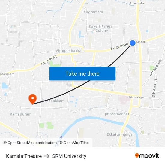 Kamala Theatre to SRM University map