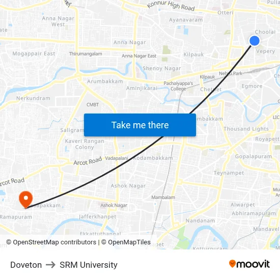 Doveton to SRM University map