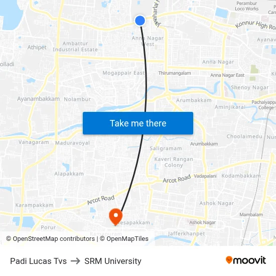Padi Lucas Tvs to SRM University map