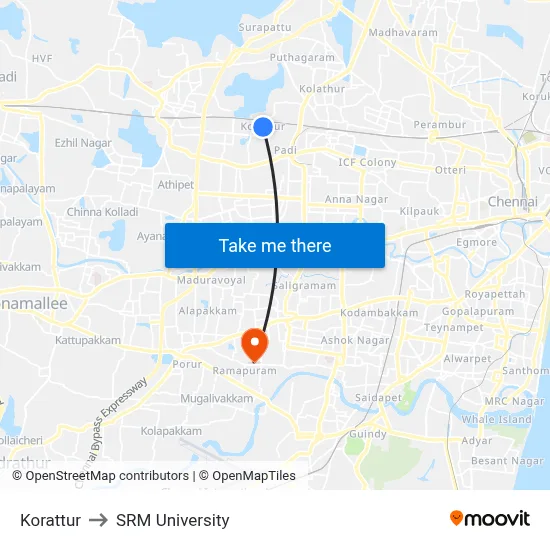 Korattur to SRM University map