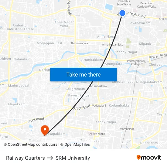 Railway Quarters to SRM University map
