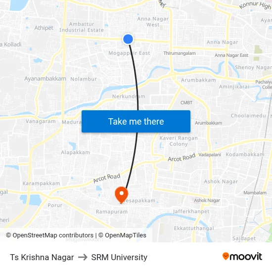 Ts Krishna Nagar to SRM University map
