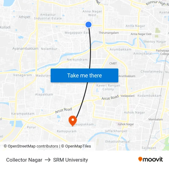 Collector Nagar to SRM University map