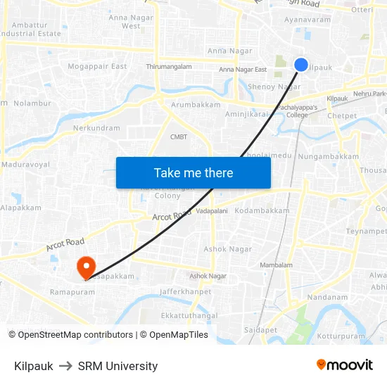Kilpauk to SRM University map