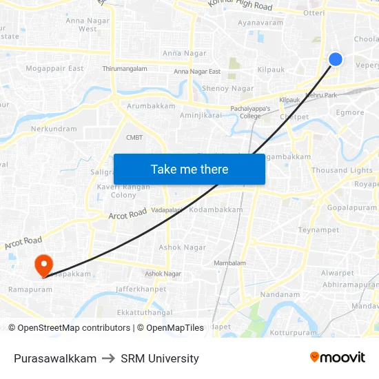 Purasawalkkam to SRM University map