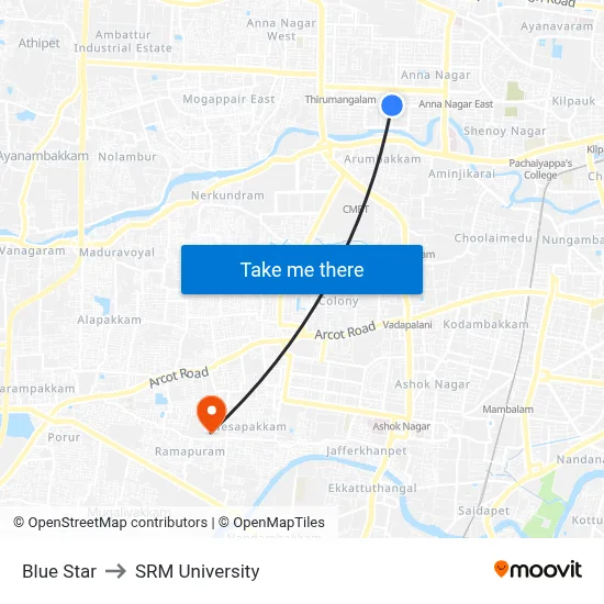 Blue Star to SRM University map