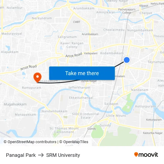 Panagal Park to SRM University map