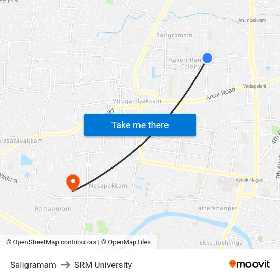 Saligramam to SRM University map
