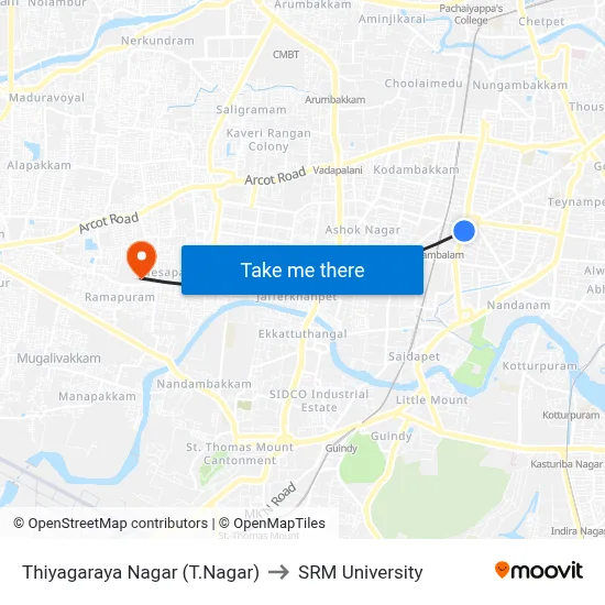 Thiyagaraya Nagar (T.Nagar) to SRM University map