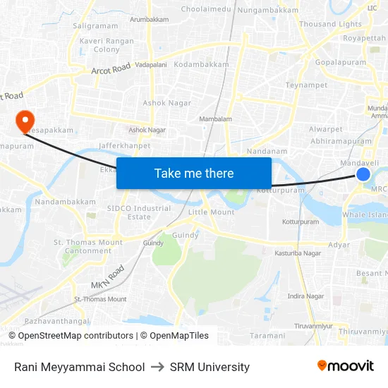 Rani Meyyammai School to SRM University map