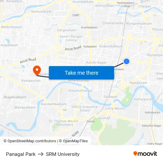 Panagal Park to SRM University map